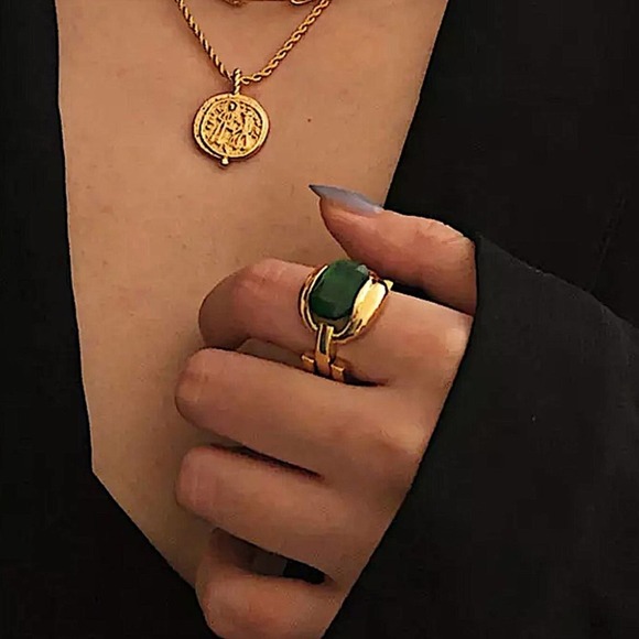 NEW GOLD 18K PLATED EMERALD GREEN ADJUSTABLE RESIZABLE RING - Picture 10 of 16